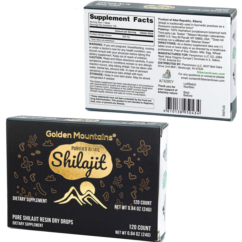 Shilajit 120 Dry Drops: Altai Golden Mountains Shilajit by Siberian Green