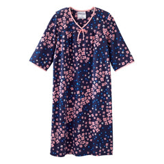 Silverts Silverts Senior Women's Adaptive Open Back Knit Printed Nightgown Diagonal Floral Medical Supplies
