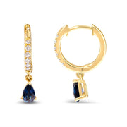 Bids.com 10K Yellow Gold Pear Blue Sapphire and 1/10 Cttw Diamond Drop and Dangle Huggy Hoop Earrings (H-I Color, I1-I2 Clarity) Earrings