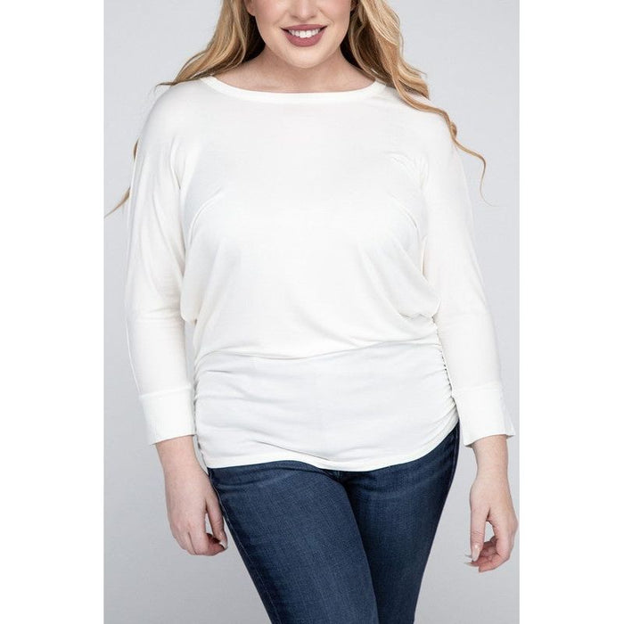 Plus Luxe Rayon Boat Neck 3/4 Sleeve Top