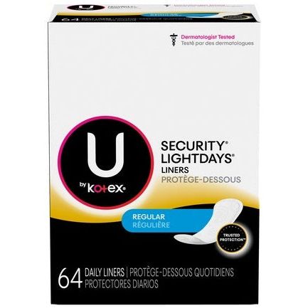U by Kotex U by Kotex Lightdays Plus Panty Liners, Regular, 8 Packs of 64 ct (512 Total) Feminine Pads & Protectors