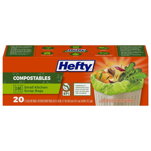 Hefty Hefty Compostable Kitchen Scrap Trash Bags, 2.6 Gallon, 20 Bags Garbage Bags Firebrick