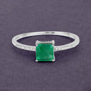 Bids.com 0.64 Carat Genuine Zambian Emerald and White Diamond 14K White Gold Ring Rings