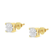 Bids.com 10K Yellow Gold 3/4 Cttw Invisible Set Princess-Cut Diamond Composite Square Stud Earrings (I-J Color, I2-I3 Clarity) Earrings