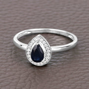 Bids.com 0.48 Carat Genuine Blue Sapphire and White Diamond 14K White Gold Ring Rings