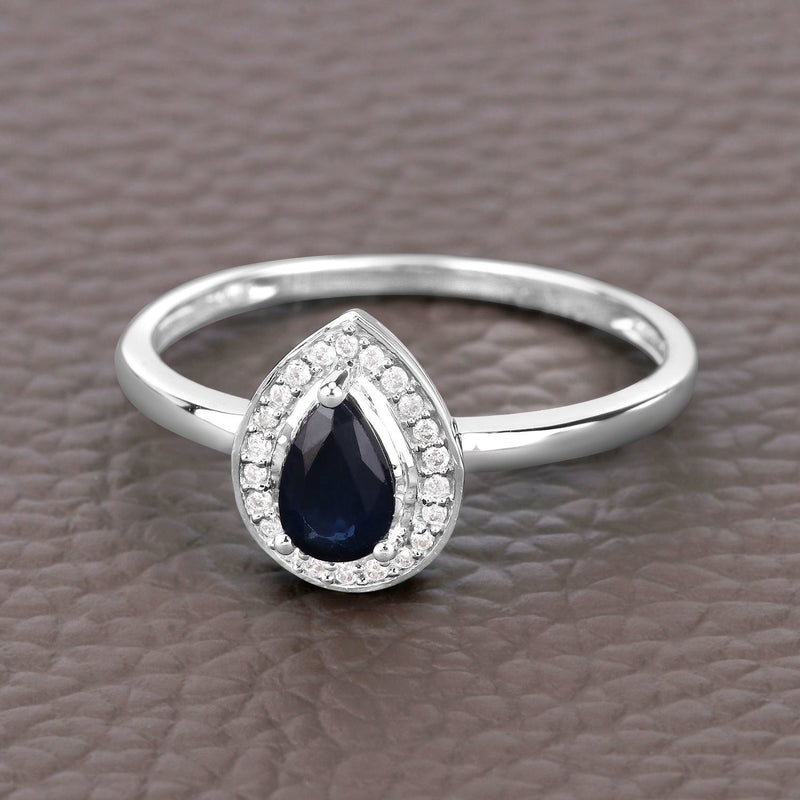 Bids.com 0.48 Carat Genuine Blue Sapphire and White Diamond 14K White Gold Ring Rings