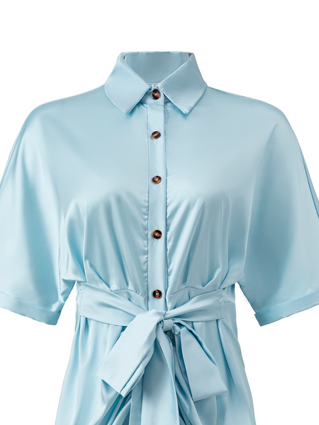 Short Sleeve Tie Waist Shirt Dress H3SRVUQ3NN