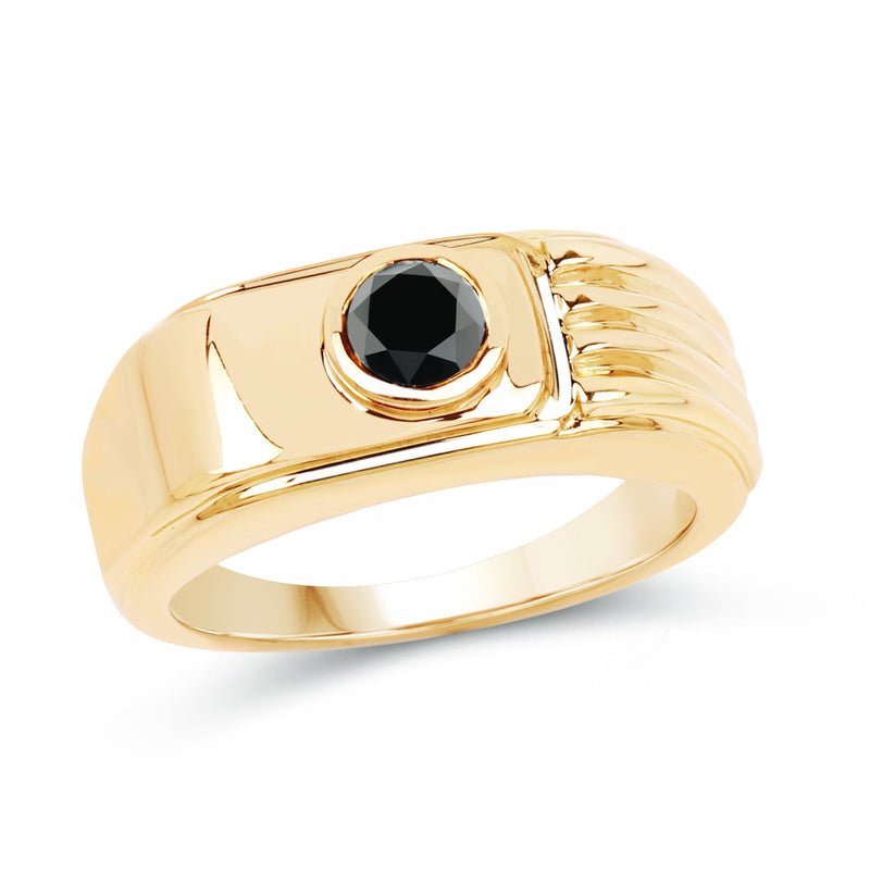 Bids.com 14K Yellow Gold Plated 0.25 Carat Genuine Black Diamond .925 Sterling Silver Ring Rings