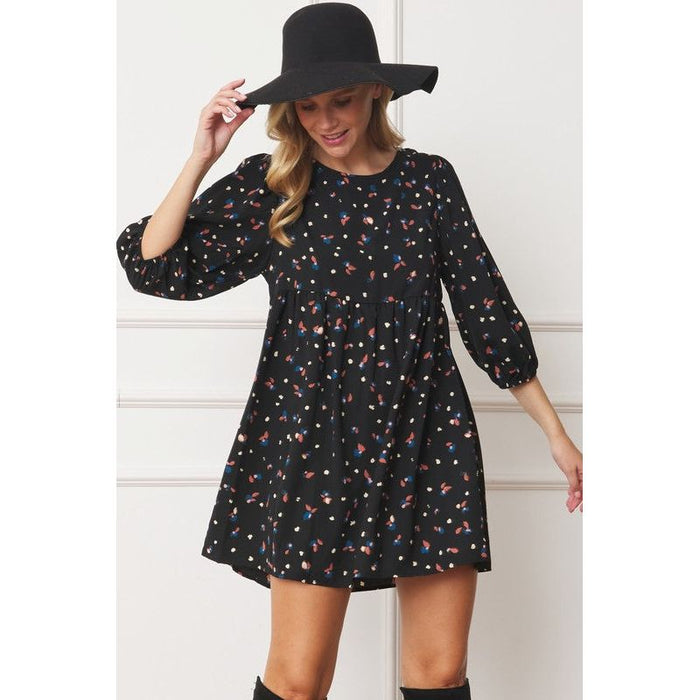 Abstract Polka Dot Bishop Sleeve Mini Dress