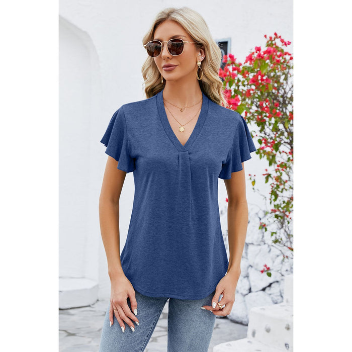 V-Neck Flutter Sleeve T-Shirt