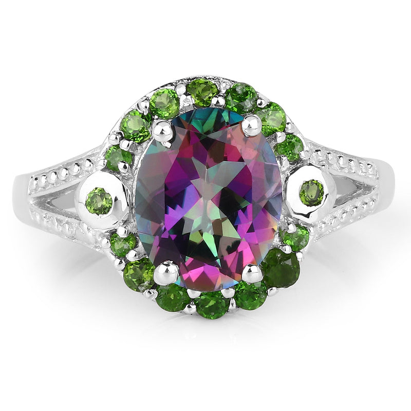 Bids.com 3.92 Carat Genuine Mystic Quartz& Chrome Diopside .925 Sterling Silver Ring Rings