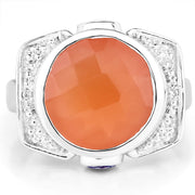 Bids.com 5.99 Carat Genuine Peach Moonstone, Tanzanite and White Topaz .925 Sterling Silver Ring Rings