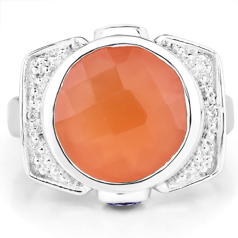 Bids.com 5.99 Carat Genuine Peach Moonstone, Tanzanite and White Topaz .925 Sterling Silver Ring Rings