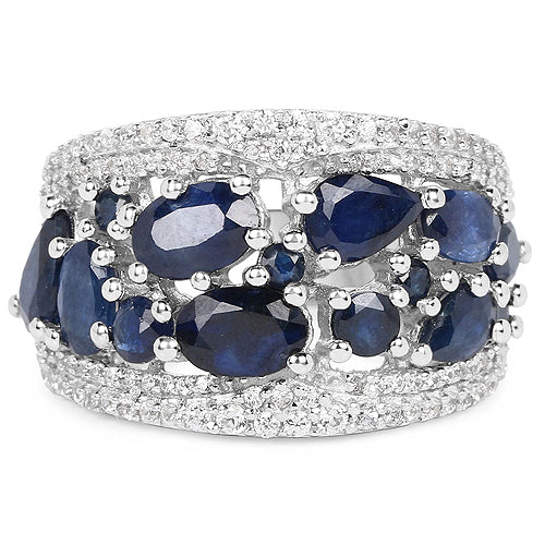 Bids.com 3.61 Carat Genuine Blue Sapphire and White Zircon .925 Sterling Silver Ring Rings