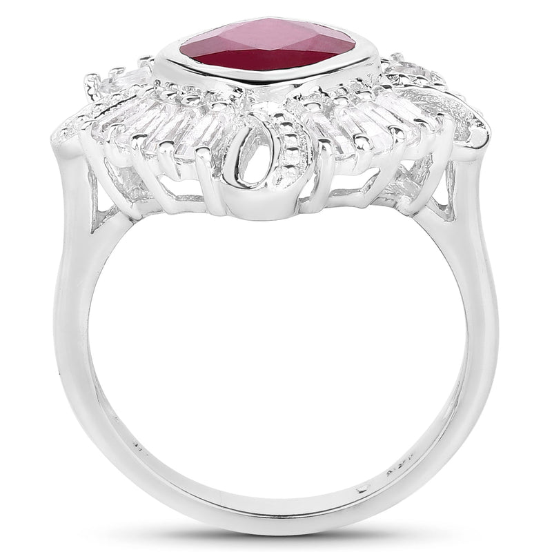 Bids.com 2.66 Carat Glass Filled Ruby and White Topaz .925 Sterling Silver Ring Rings