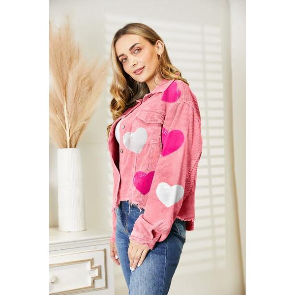 Heart Sequin Dropped Shoulder Jacket