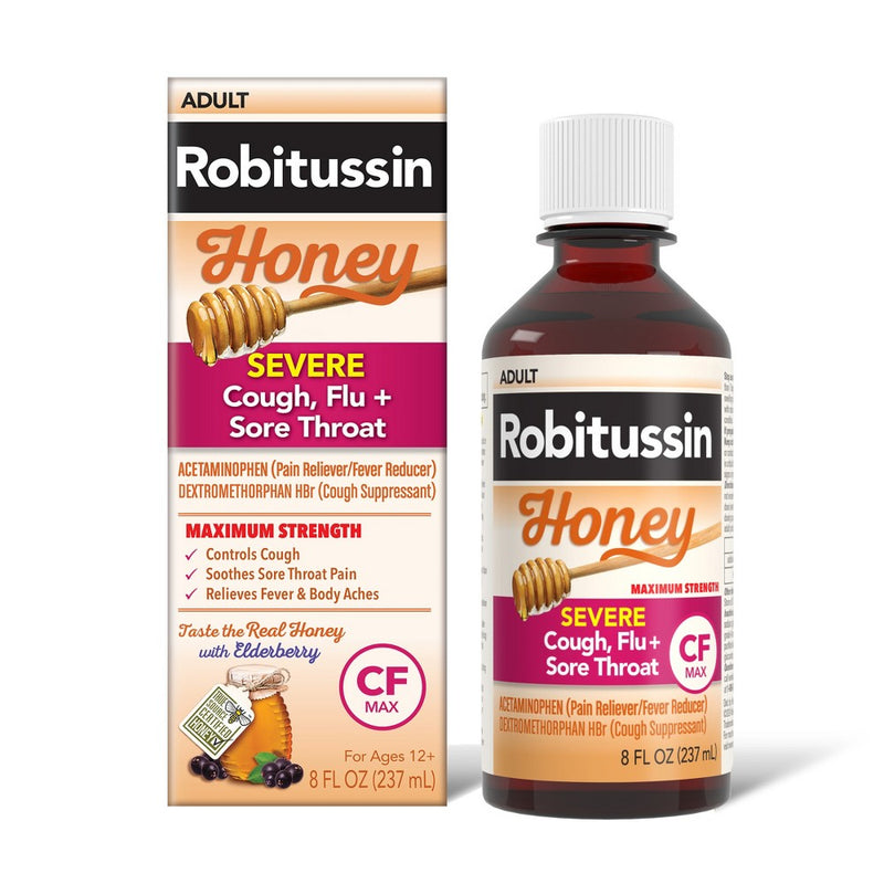 Robitussin Robitussin Adult Severe Cough Flu + Sore Throat Cf  Max Liquid Honey   8 Oz Health & Beauty