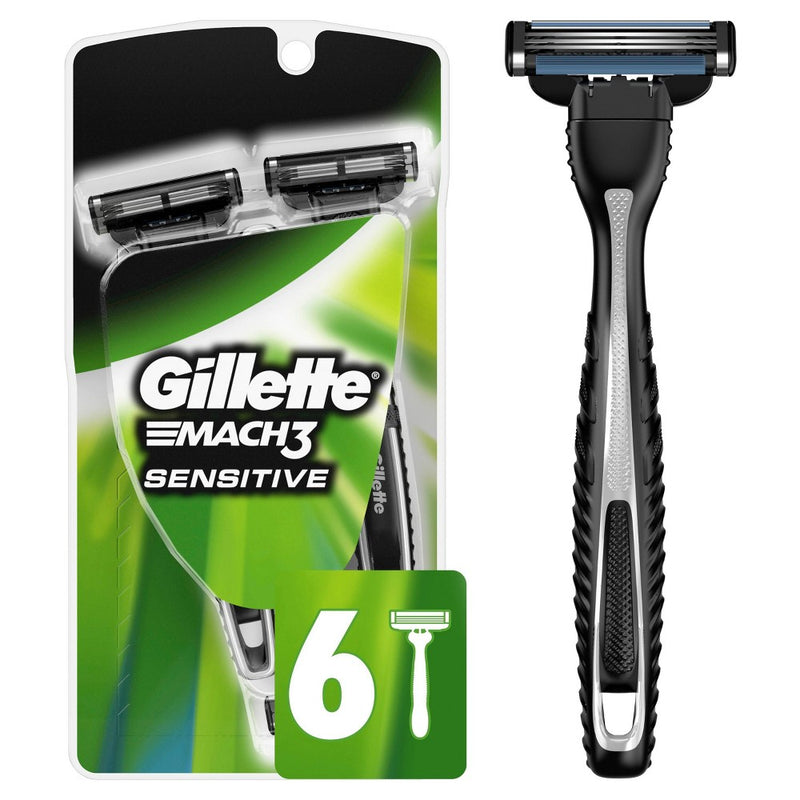 Gillette Gillette Mach3 Men’s Disposable Razor, Sensitive, 6 Razors Razors & Razor Blades White Smoke