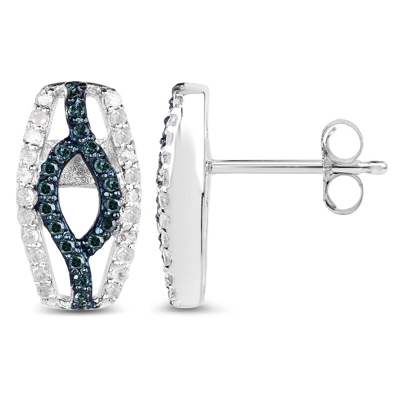 Bids.com 0.42 Carat Genuine Blue Diamond & White Diamond .925 Sterling Silver Earrings Earrings