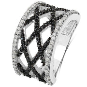 Bids.com 0.92 Carat Genuine Black Diamond & White Diamond .925 Sterling Silver Ring Rings