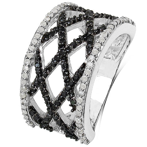 Bids.com 0.92 Carat Genuine Black Diamond & White Diamond .925 Sterling Silver Ring Rings