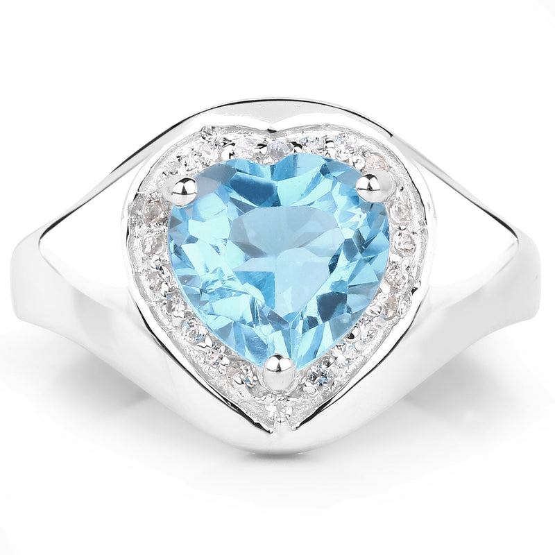 Bids.com 2.23 Carat Genuine Swiss Blue Topaz and White Topaz .925 Sterling Silver Ring Rings