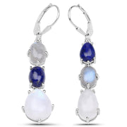 Bids.com 10.17 Carat Genuine Lapis, Labradorite and White Rainbow Moonstone .925 Sterling Silver Earrings Earrings