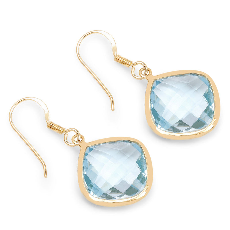 Bids.com 14K Yellow Gold Plated 29.00 Carat Genuine Blue Topaz .925 Sterling Silver Earrings Earrings