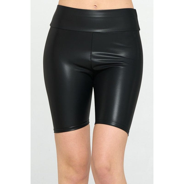 High Waist Pu Biker Shorts