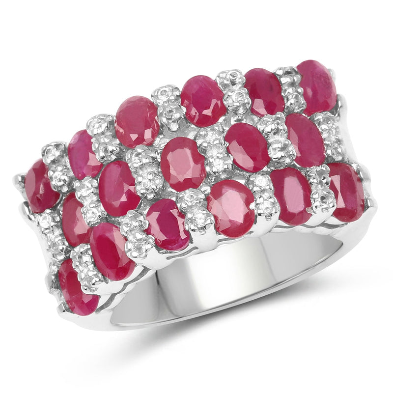 Bids.com 3.69 Carat Genuine Ruby and White Topaz .925 Sterling Silver Ring Rings
