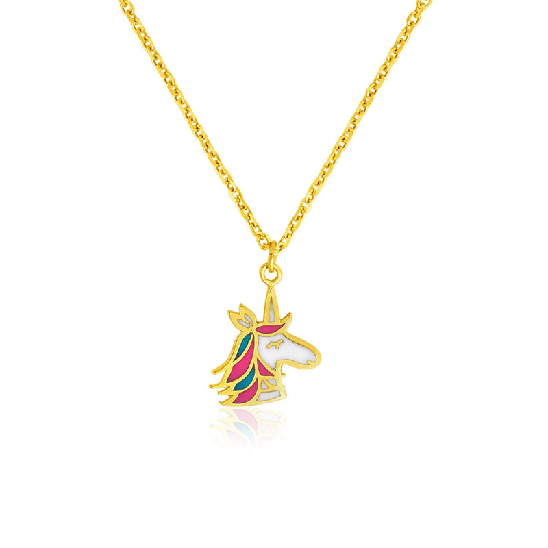 Bids.com 14k Yellow Gold Childrens Necklace with Enameled Unicorn Pendant Necklaces