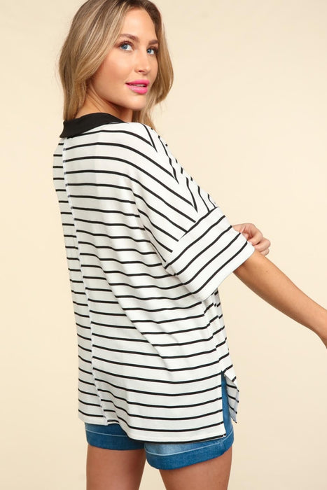 Haptics Striped Dropped Shoulder Half Sleeve T-Shirt