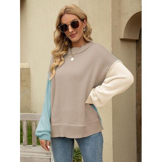 Color Block Dropped Shoulder Sweater