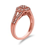 Bids.com 14K Rose Gold Plated .925 Sterling Silver 1/2 Cttw Pave Diamond Halo Cluster Split Shank Cocktail Ring (I-J Color, I1-I2 Clarity) - Size 6 Rings