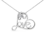 Bids.com .925 Sterling Silver 1/6 Cttw Round Brilliant-Cut Diamond Accented Open Heart with Love 18" Pendant Necklace (H-I Color, I1-I2 Clarity) Necklaces