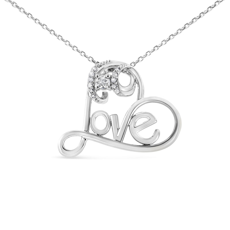Bids.com .925 Sterling Silver 1/6 Cttw Round Brilliant-Cut Diamond Accented Open Heart with Love 18" Pendant Necklace (H-I Color, I1-I2 Clarity) Necklaces
