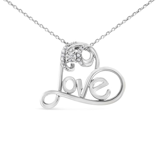 Bids.com .925 Sterling Silver 1/6 Cttw Round Brilliant-Cut Diamond Accented Open Heart with Love 18" Pendant Necklace (H-I Color, I1-I2 Clarity) Necklaces