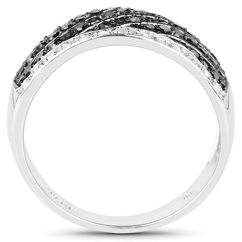 Bids.com 0.79 Carat Genuine Black Diamond .925 Sterling Silver Ring Rings