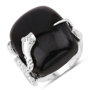 Bids.com 21.04 Carat Genuine Black Onyx and White Topaz .925 Sterling Silver Ring Rings