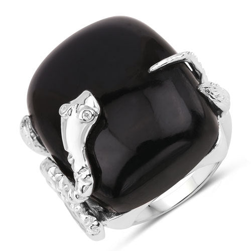 Bids.com 21.04 Carat Genuine Black Onyx and White Topaz .925 Sterling Silver Ring Rings