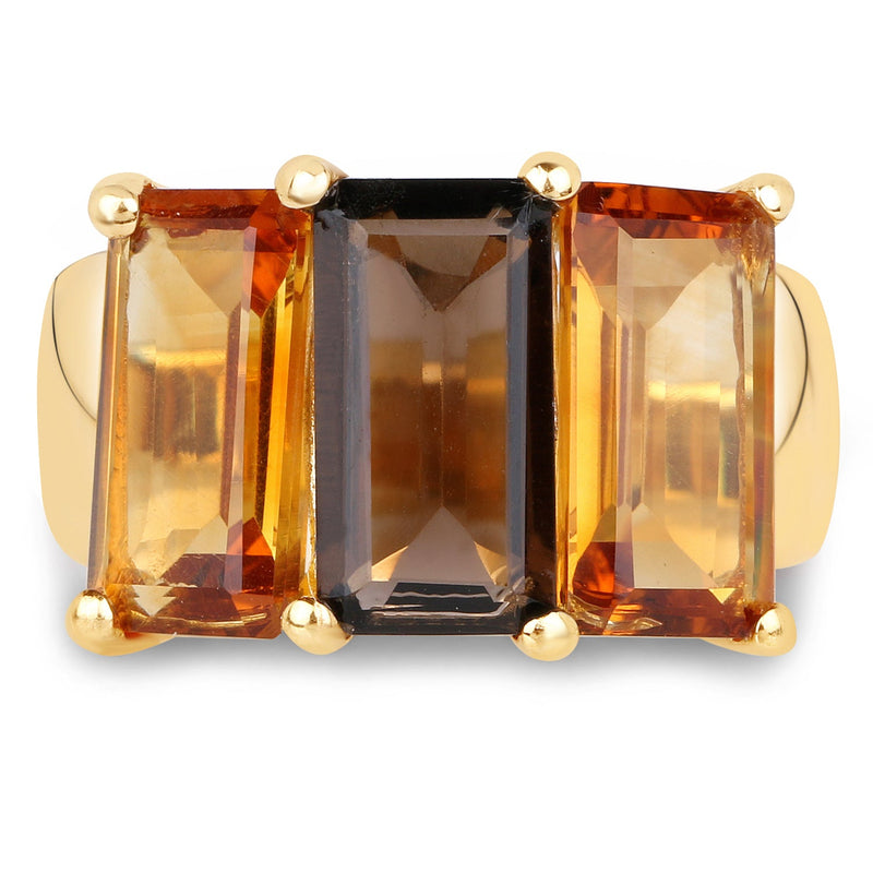 Bids.com 14K Yellow Gold Plated 8.14 Carat Genuine Smoky Quartz, Citrine and Champagne Quartz .925 Sterling Silver Ring Rings