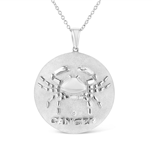 Bids.com .925 Sterling Silver Diamond Accent Cancer Zodiac Design 18" Pendant Necklace Medallion (K-L Color, I1-I2 Clarity) Necklaces