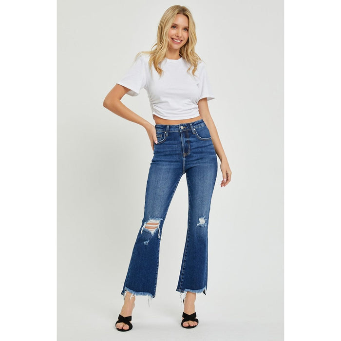 RISEN High Rise Distressed Crop Flare Jeans