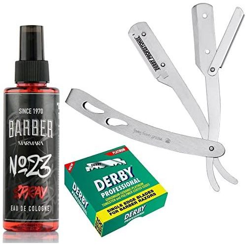 Barbersets - The Shave Factory Straight Edge Razor Kit (Matte/Barber No23 50Ml Cologne / 100 Derby Professional Single Edge Razor Blades)