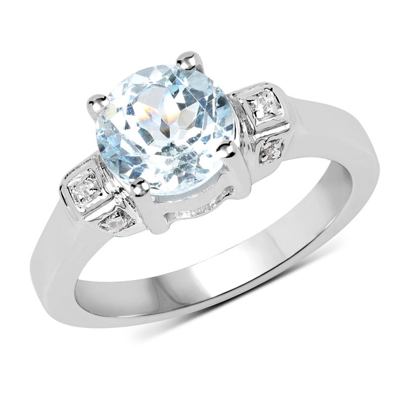 Bids.com 2.28 Carat Genuine Blue Topaz and White Topaz .925 Sterling Silver Ring Rings
