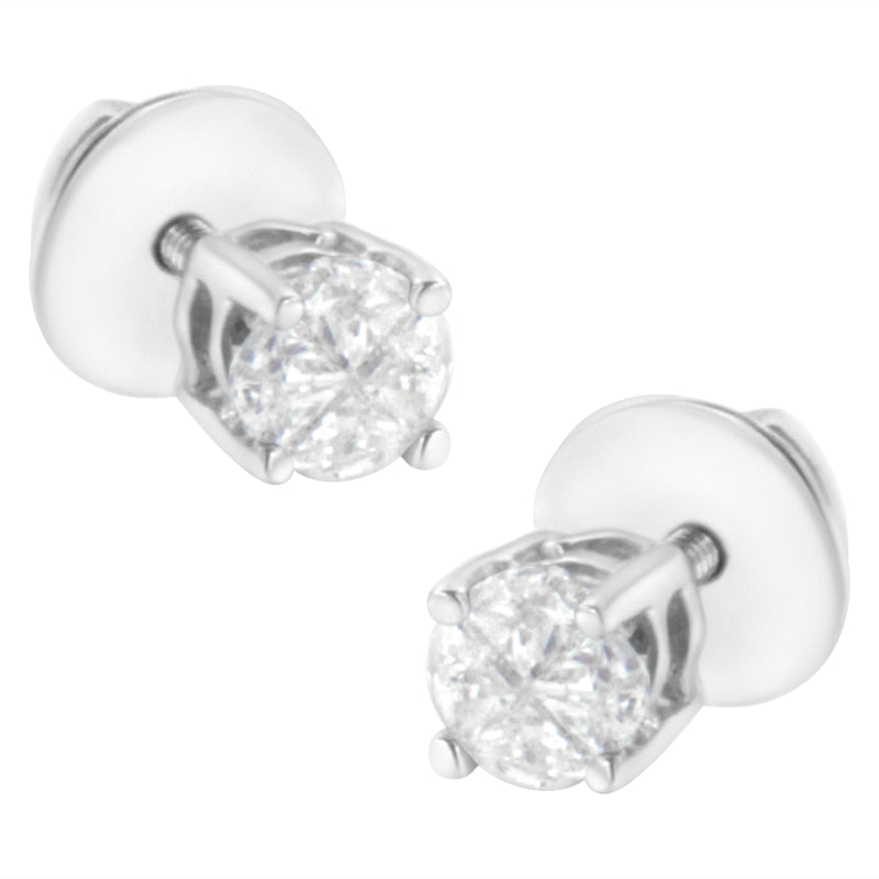 Bids.com 14K White Gold 1/2 Cttw Pie-Cut Diamond Solitaire Stud Earrings (H-I Color, SI1-SI2 Clarity) Earrings