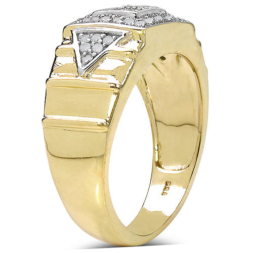 Bids.com 14K Yellow Gold Plated 0.21 Carat Genuine White Diamond .925 Sterling Silver Ring Rings