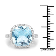 Bids.com 7.18 Carat Genuine Blue Topaz and White Topaz .925 Sterling Silver Ring Rings
