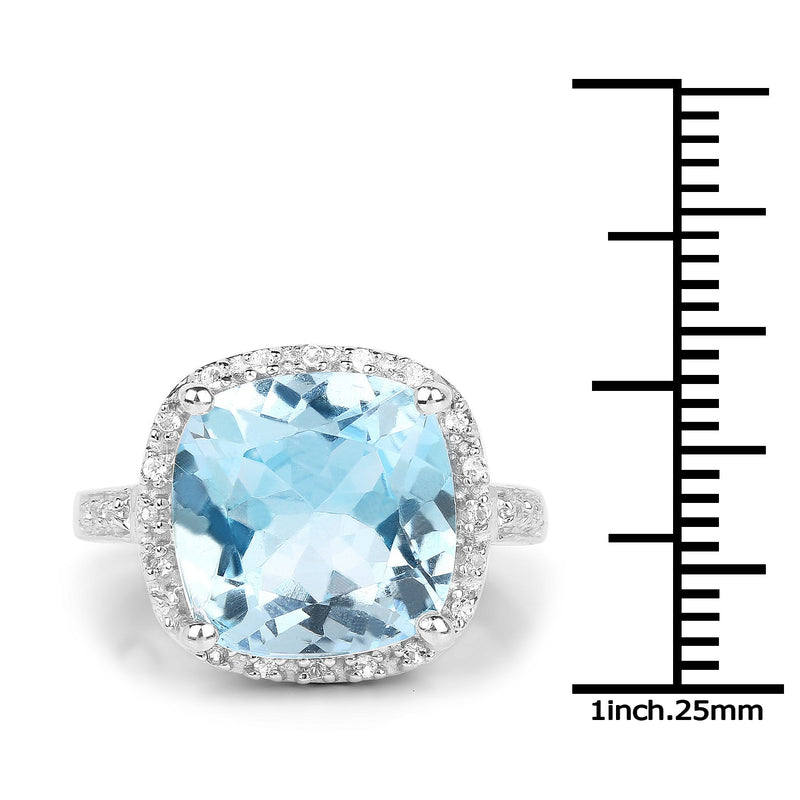 Bids.com 7.18 Carat Genuine Blue Topaz and White Topaz .925 Sterling Silver Ring Rings