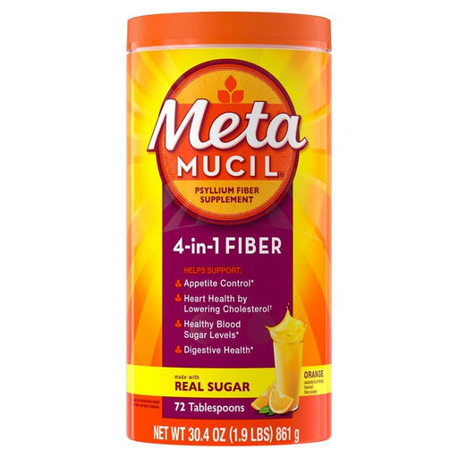 Metamucil Metamucil Fiber, 4-in-1 Psyllium Fiber Supplement Powder With Real Sugar, Orange Smooth Flavored Drink, 72 Servings Health & Beauty